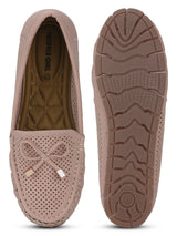 Nude PU Loafers With Bow