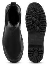 Black PU Elastic Slip-On Ankle Boots