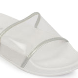 Silver Perspex Strap Flat Sliders