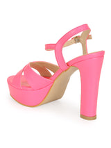 Neon Pink PU High Platform Heels