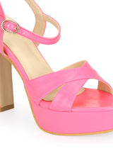 Neon Pink PU High Platform Heels