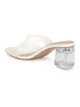 White Patent Perspex Block Heel Mules