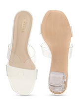 White Patent Perspex Block Heel Mules
