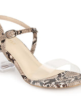 Nude PU Snake Pattern Sandals