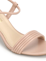 Nude PU Sandals With Slip On Straps