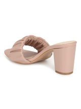 Pink PU Wrinkled Block Heel Mules