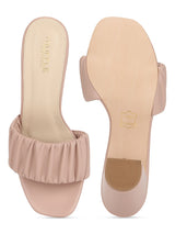 Pink PU Wrinkled Block Heel Mules