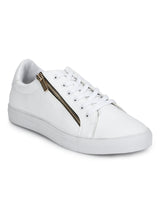 White PU Lace-Up Men Sneakers