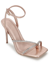 Rose Gold PU Diamante Stilettos With Slim Straps