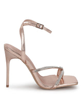 Rose Gold PU Diamante Stilettos With Slim Straps