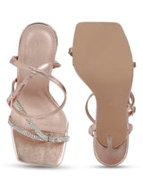 Rose Gold PU Diamante Stilettos With Slim Straps