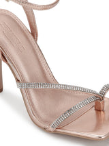 Rose Gold PU Diamante Stilettos With Slim Straps
