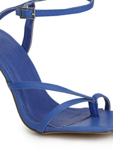 Blue Pu Ankle Strapped Stiletoes