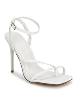 White Pu Ankle Strapped Stiletoes