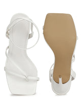 White Pu Ankle Strapped Stiletoes