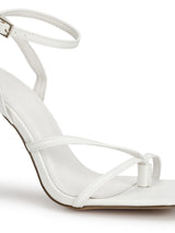 White Pu Ankle Strapped Stiletoes
