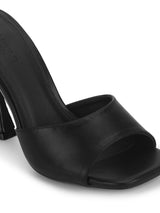 Black PU High Heel Mules