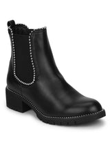 Black PU Studded Ankle Boots