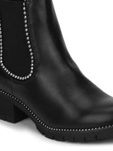 Black PU Studded Ankle Boots