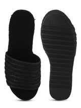 Black Snake Woven PU Slip On Wedges