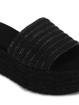 Black Snake Woven PU Slip On Wedges
