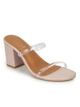 Beige PU Mules With Clear Straps