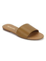 Camel PU Slide on Flat Sandals