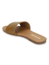 Camel PU Slide on Flat Sandals