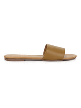 Camel PU Slide on Flat Sandals