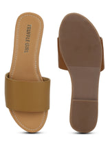 Camel PU Slide on Flat Sandals