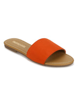 Orange PU Slide on Flat Sandals