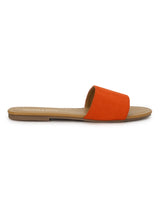 Orange PU Slide on Flat Sandals
