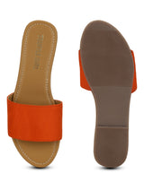 Orange PU Slide on Flat Sandals
