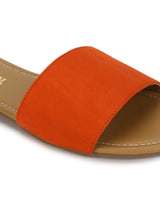 Orange PU Slide on Flat Sandals