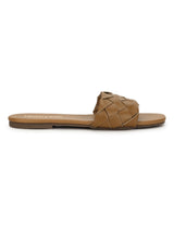 Camel PU Woven Slide On Flat Sandals
