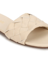 Nude PU Woven Slide On Flat Sandals