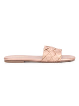 Rose Gold PU Woven Slide On Flat Sandals