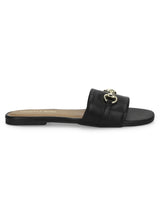 Black PU Slip Ons With Buckle Strap