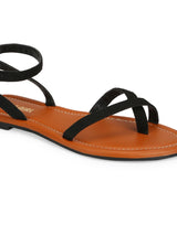 Black Suede Buckle Strap Sandals