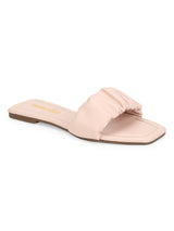 Pink PU Wrinkled Strap Slip Ons