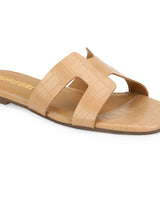 Nude Croc PU Slip On Slides