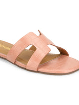 Pink Nude Croc PU Slip On Slides