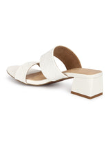 White Patent Textured Low Heel Mules