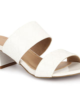 White Patent Textured Low Heel Mules
