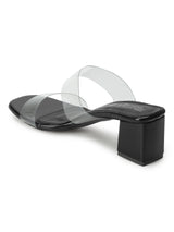 Black PU Slip On Mules With Clear Straps