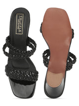 Black Patent Braided Block Heel Mules
