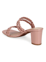 Pink Patent Braided Block Heel Mules