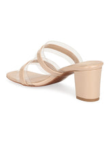Nude Patent Perspex Clear Block Heel Mules