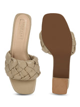 Nude PU Mules With Block Heels
