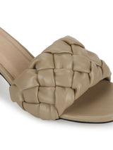 Nude PU Mules With Block Heels